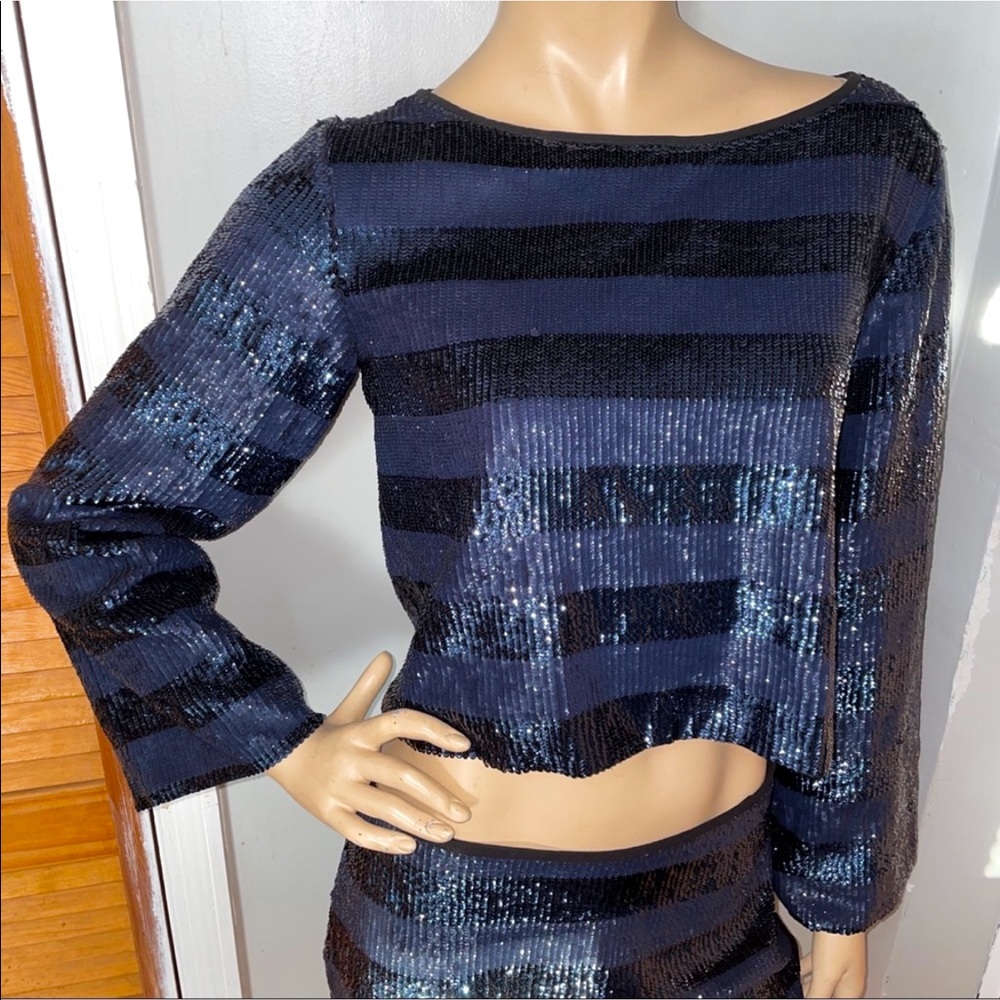 Zara SET Blue Sequin Stripe TOP & Bottom SET